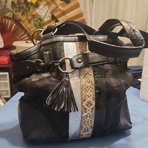 Coach Black and Silver Shoulder Bag with Tassel